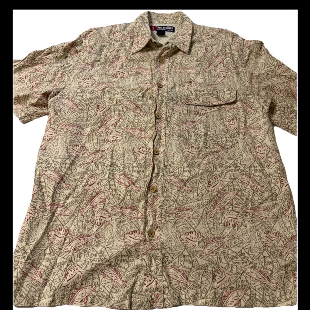 Reel Legends Beige and Red Patterned Casual Shirt for fishing medium